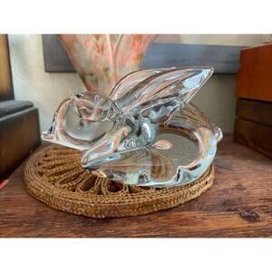 VINTAGE Solid ART Glass Italy Bunny Rabbit Figurine Clear Glass Paper Weight